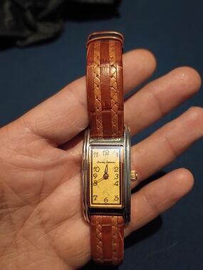 Tommy Bahama Two-Tone Gold Dial Watch with Brown Woven Leather Strap